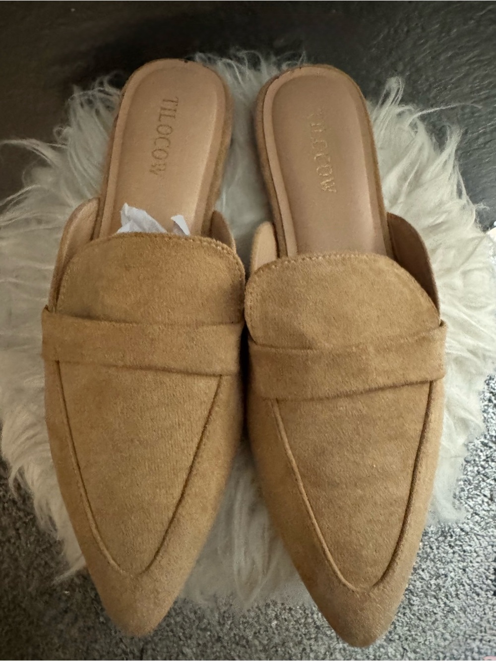 Women’s Slip-On Loafer Mules in Khaki Suede - Picture 4 of 9